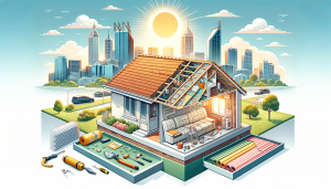 An illustrative horizontal image showcasing various aspects of property maintenance. The scene includes a sunny Perth skyline in the background, with